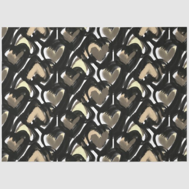 Modern Bold Illustrated Sepia Hearts Pattern Tissue Paper (Front)