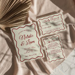 Modern Bold Ivory Fun Retro Funky Unique Wedding Invitation<br><div class="desc">This wedding invitation is perfect for your wedding with unique design. An elegant unique simple minimalist white cream wedding template invitation. Which features plain ivory background. And deep red whimsical funky bride's and groom's first names And editable info . Affordable and it is also digital electronic e-invitation if you want...</div>