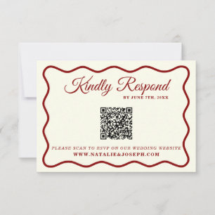 Modern Bold Ivory Retro Funky QR Code Wedding RSVP Card