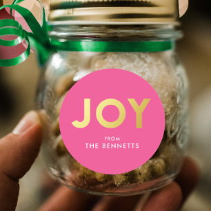 Modern Bold JOY Faux Foil Personalized Christmas Classic Round Sticker