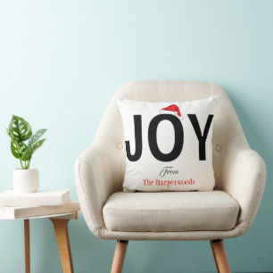 Modern Bold JOY Simple Elegant Christmas Family Cushion