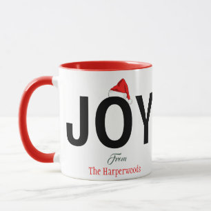Modern Bold JOY Simple Elegant Christmas Family Mug