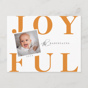 Modern Bold JOYFUL Christmas Photo Orange Holiday Postcard