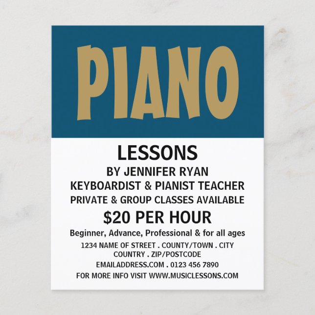 Modern Bold, Keyboard, Piano Lessons Flyer (Front)