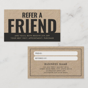 Modern Bold Kraft Paper Refer a Friend Referral Business Card
