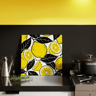 Modern Bold Lemon & Black Leaves  Seamless Pattern Ceramic Tile
