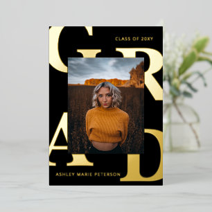 Modern Bold Letters Black Gold Photo Graduation