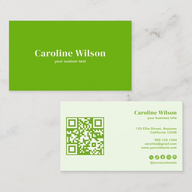 Modern Bold Lime Green QR Code Professional Business Card (Front/Back)