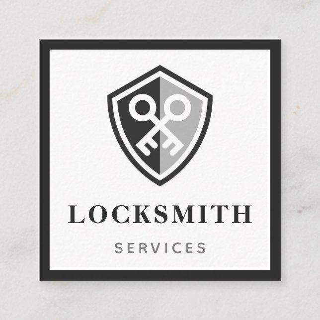 Modern Bold Locksmith Services Black & Grey Classy Square Business Card (Front)