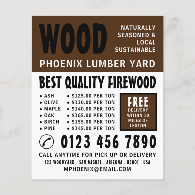 Modern Bold, Lumber/Timber/Wood Yard Advertising Flyer (Front)