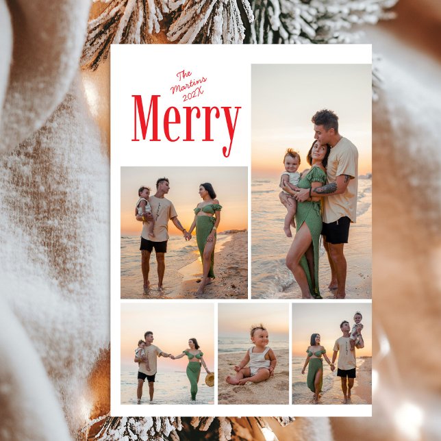 Modern Bold Merry Family Photo Christmas Holiday Card (Creator Uploaded)