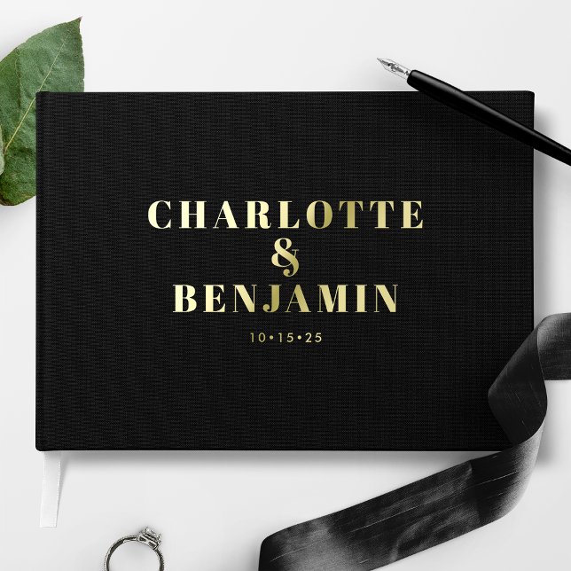 Modern Bold Minimalist Black Gold Wedding Guest Book (Creator Uploaded)