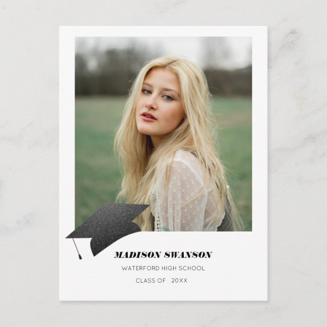 Modern Bold Minimalist Grad Announcement Cap Postcard (Front)