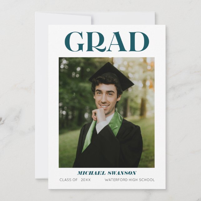 Modern Bold Minimalist Grad Announcement Green (Front)