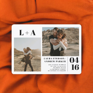 Modern bold  minimalist initials 2 photos wedding invitation