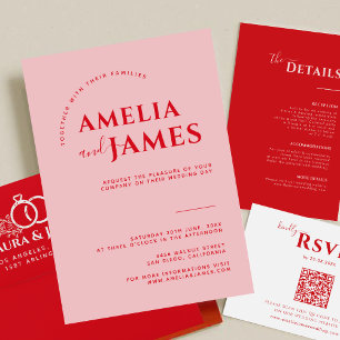 Modern Bold Minimalist Red and Pink Wedding Invitation