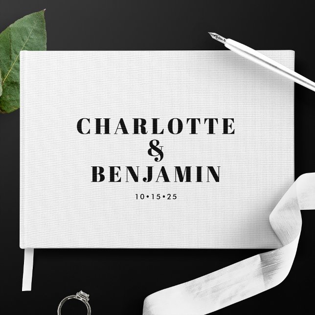 Modern Bold Minimalist White And Black Wedding Guest Book (Creator Uploaded)