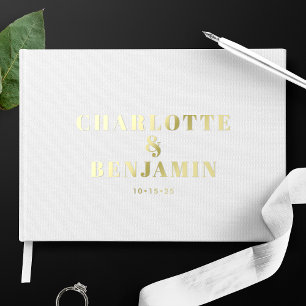 Modern Bold Minimalist White Gold Wedding Guest Book