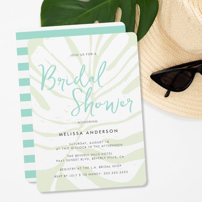 Modern Bold Mint Green Tropical Palm Bridal Shower Invitation (Creator Uploaded)