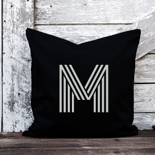 Modern Bold Monogram   Black and Grey Cushion