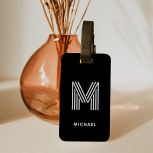 Modern Bold Monogram   Black and Grey Luggage Tag