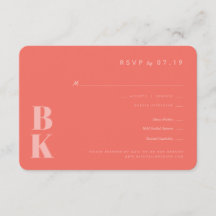 Modern Bold Monogram Coral Wedding RSVP