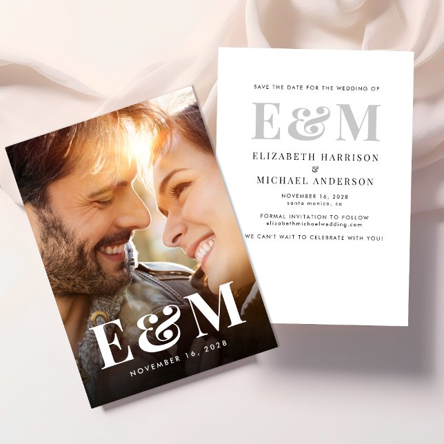 Modern Bold Monogram Initials Photo Save The Date (Creator Uploaded)