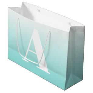 Modern Bold Monogram   Light Aqua Blue Green Large Gift Bag