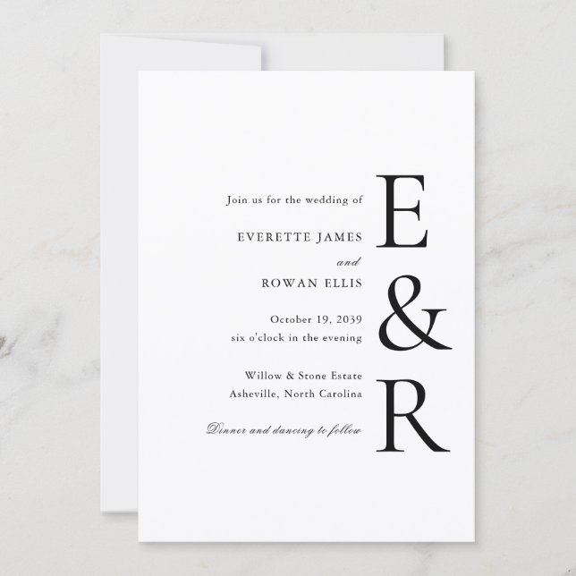 Modern Bold Monogram Minimalist Wedding Invitation (Front)