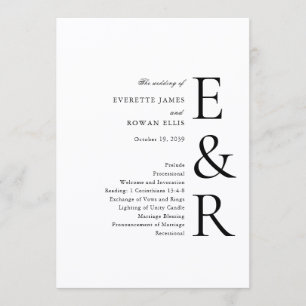 Modern Bold Monogram Minimalist Wedding Program
