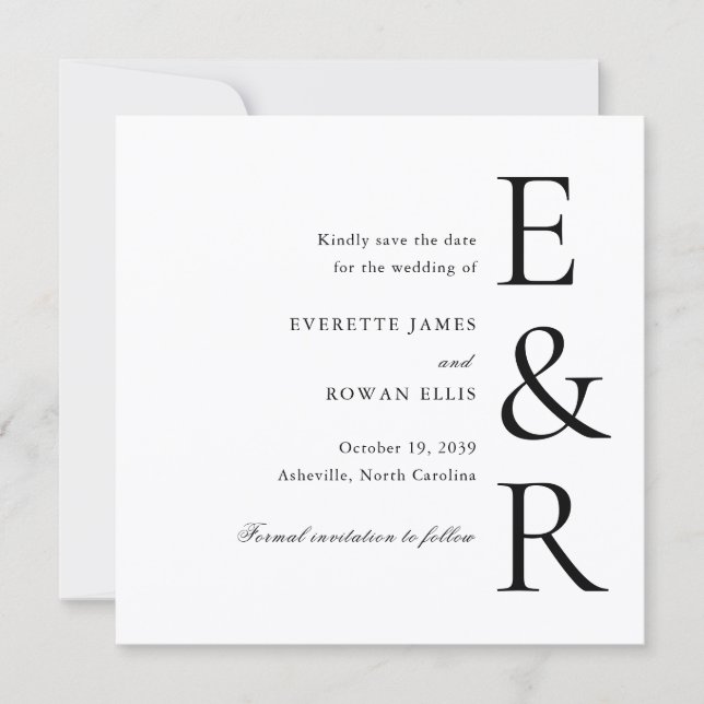 Modern Bold Monogram Minimalist Wedding Save The Date (Front)