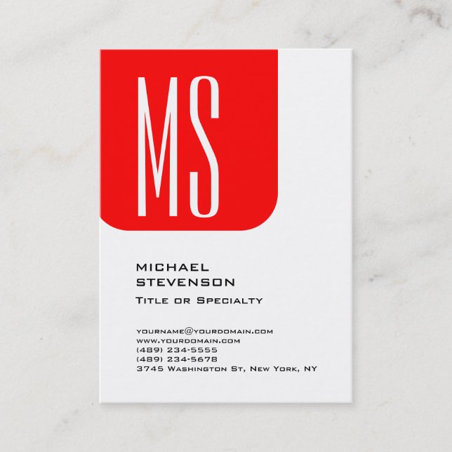 Modern Bold Monogram Red White Professional Business Card (Front)