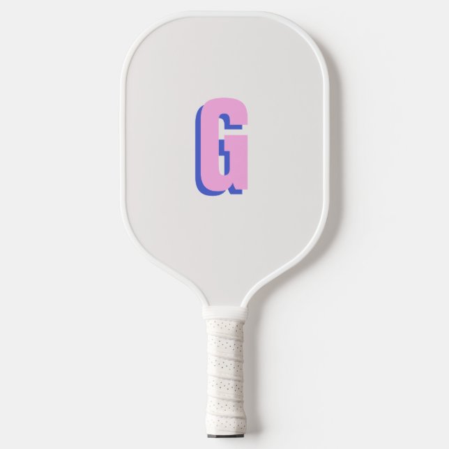 Modern bold monogrammed pink and blue  pickleball paddle (Front)