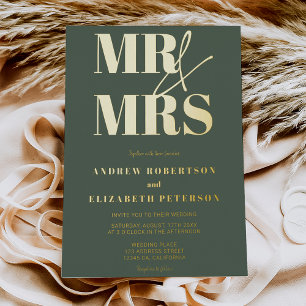 Modern bold Mr Mrs script green photo wedding