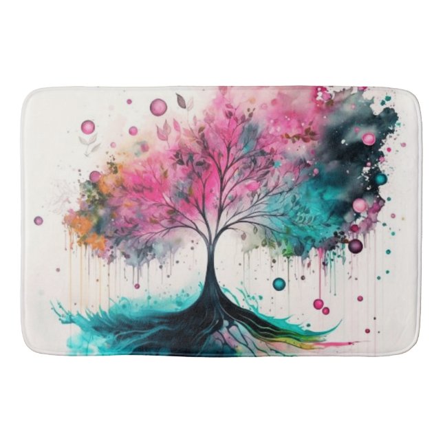 Modern & Bold Mystical Tree (blue, pink, orange) Bath Mat (Front)
