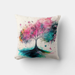 Modern & Bold Mystical Tree (blue, pink, orange) Cushion