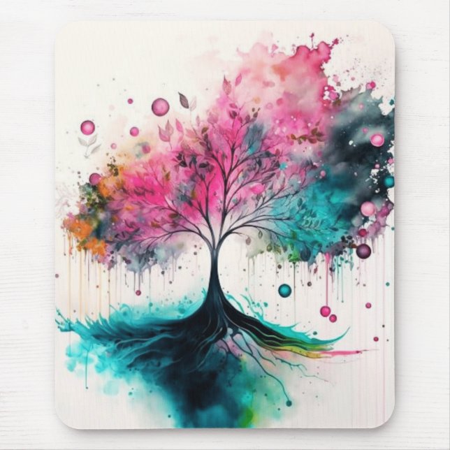 Modern & Bold Mystical Tree (blue, pink, orange) Mouse Pad (Front)