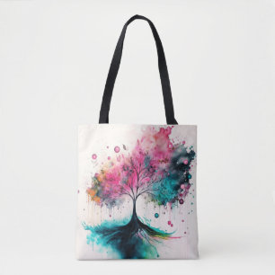 Modern & Bold Mystical Tree (blue, pink, orange) Tote Bag