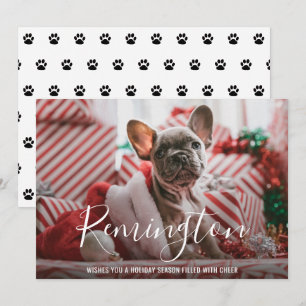 Modern Bold Name Dog Photo Elegant Christmas Holiday Card