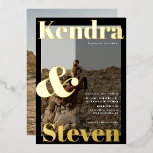Modern bold names black white photo wedding