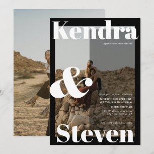 Modern bold names black white photo wedding invitation