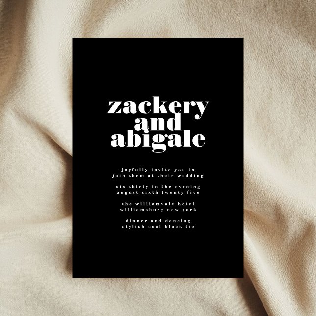 Modern Bold Names Premium Tuxedo Black Wedding Invitation (Creator Uploaded)