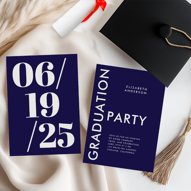 Modern Bold Navy Blue and White Graduation Party Invitation (Creator Uploaded)