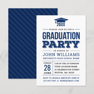 Modern Bold Navy Blue and White Graduation Party Invitation