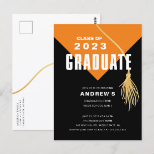 Modern Bold Orange Grad Cap Graduation Postcard