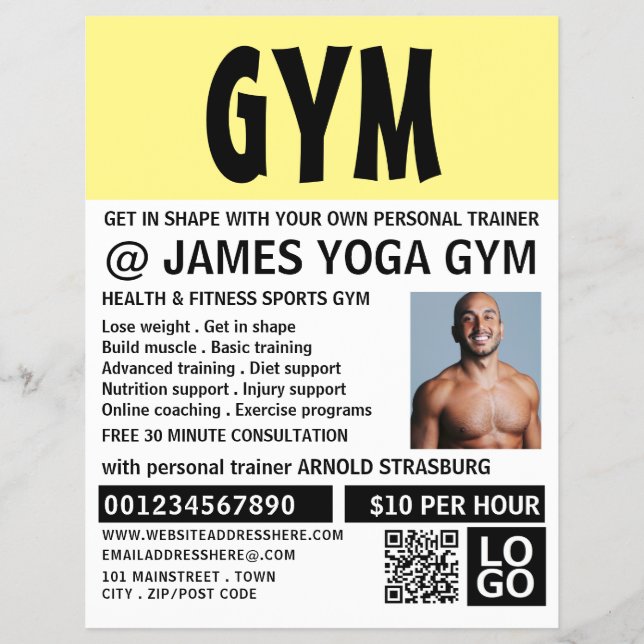 Modern Bold, Personal trainer, Gym Advertising Flyer (Front)