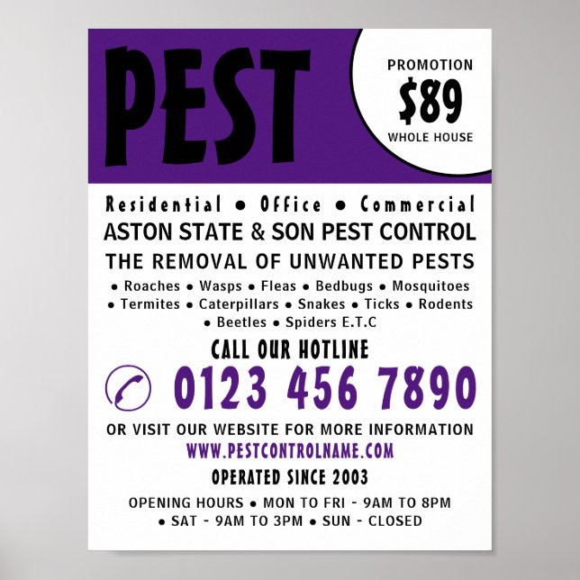 Modern Bold, Pest Control Advertising Poster (Front)