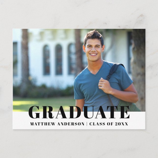 Modern Bold Photo Graduation Party Invitation Postcard (Front)