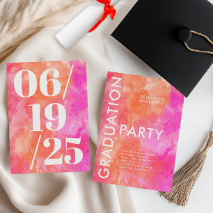 Modern Bold Pink and Orange Graduation Party Invitation