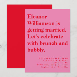 Modern Bold Pink and Red Typography Bridal Brunch Invitation